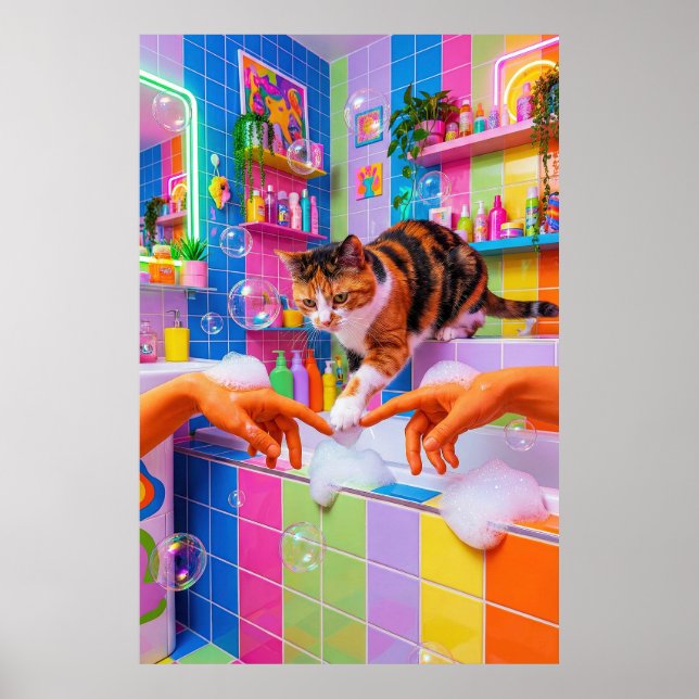 Maximalist Bathroom Wall Art, Calico Cat Poster (Framsidan)