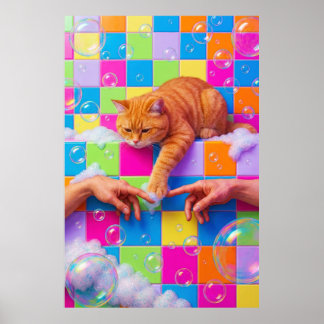 Maximalist Bathroom Wall Art, Orange Tabby Cat Poster