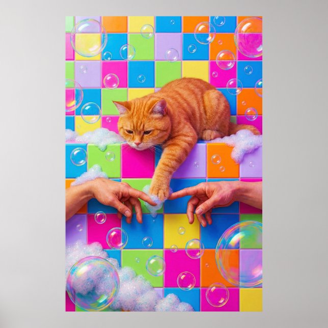 Maximalist Bathroom Wall Art, Orange Tabby Cat Poster (Framsidan)