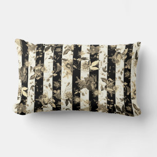 Maximalist Beige Flowers Black White Rand Lumbarkudde