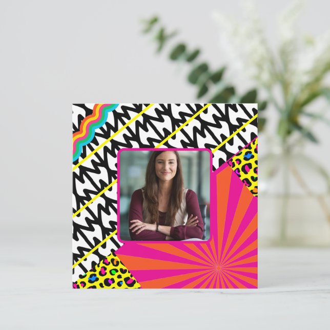 Maximalist Birthday Photo Mönster Colorful Tack Kort (Stående Fram)