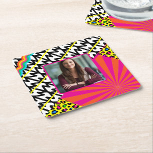 Maximalist Birthday Photo Mönster Colorful Underlägg Papper Kvadrat