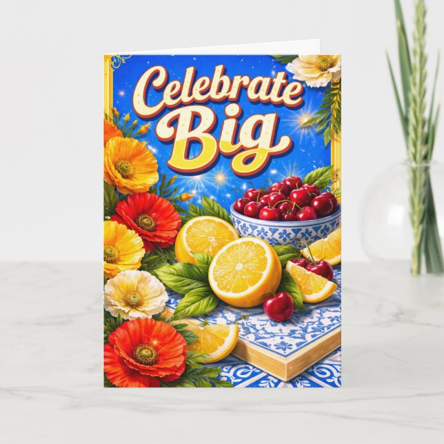 Maximalist Fruit and Floral Summer Birthday Card  Kort (Framsida)
