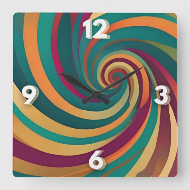Maximalist Jewel Spiral Swirl Design Påstående Fyrkantig Klocka (Framsida)