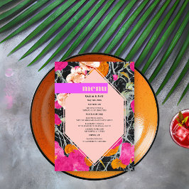 Maximalist Marled Modern Blommigt Bröllop Meny