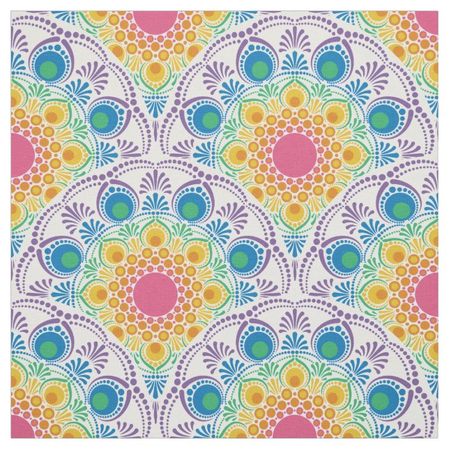 Maximalist Rainbow Blommigt Fontän Art Deco-skalor Tyg (Provkarta)