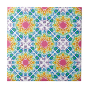 Maximalist Rainbow Blommigt Fontän Diamond Tile Kakelplatta