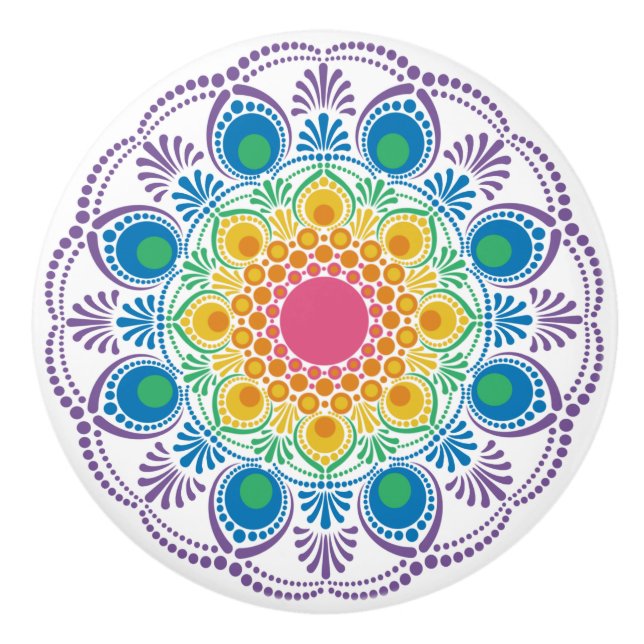 Maximalist Rainbow Blommigt Fontän Dot Mandala Knopp (Framsidan)