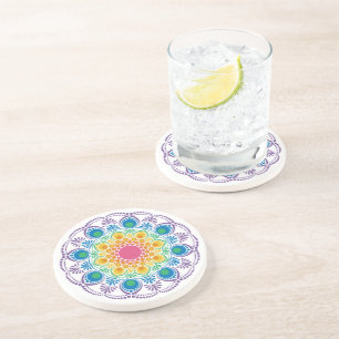 Maximalist Rainbow Blommigt Fontän Dot Mandala Underlägg