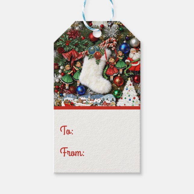 Maximalist Retro Christmas Collage Presentetikett (Framsidan)