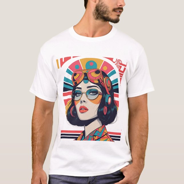 Maximalist Retro-Nostalgia Illustration of a Girl T Shirt (Framsida)