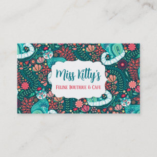Maximalist Teal Cat on Folksy Blommigt Affärskort Visitkort