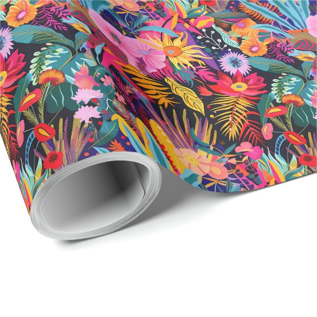 Maximalist Tropical Blommigt Presentpapper (Rullad Hörn)
