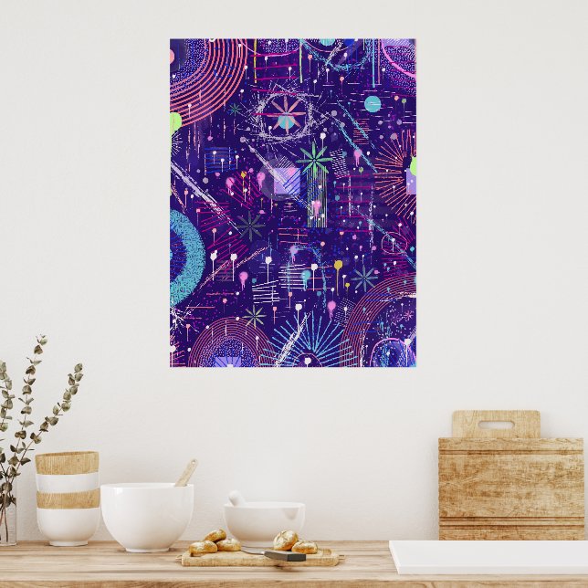 Maximalistisk Abstrakt på Lila Poster (Kök)