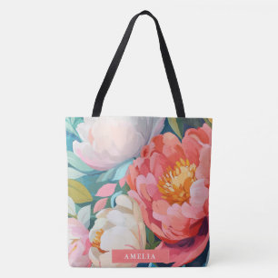 Maximalistisk akvarell Livfulla blommande peonior Tygkasse