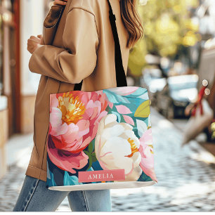 Maximalistisk akvarell Livfulla blommande peonior Tygkasse