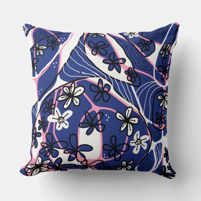 Maximalistisk Blommigt Neuro Art - Blue Rosa White Kudde (Framsida)