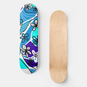 Maximalistisk Blommigt Neuro Art - Blue White Mini Skateboard Bräda 18,5 Cm