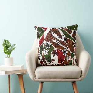 Maximalistisk Blommigt Neuro Art - Brown White Kudde