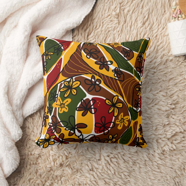 Maximalistisk Blommigt Neuro Art - Grönten Brun Gu Kudde (Filt)