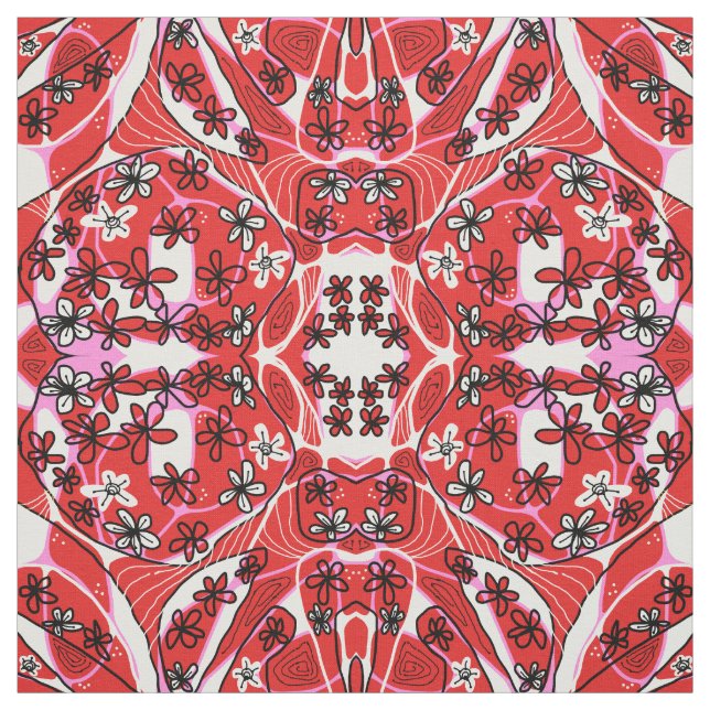 Maximalistisk Blommigt Neuro Art - Röd Rosa Tyg (Provkarta)