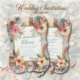 Maximalistisk bröllopsinbjudan upptagen av dekorat inbjudningar