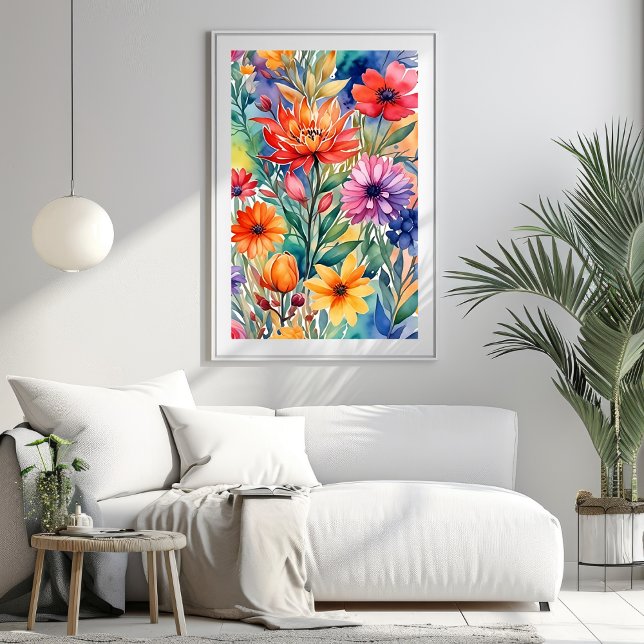 Maximalistisk Färgrik Blommig Konsttryck Poster (Maximalist Colorful Flowers Art Print)