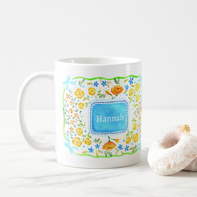 Maximalistisk Färsk Blommig Personlig med namn Kaffemugg (Med munk)