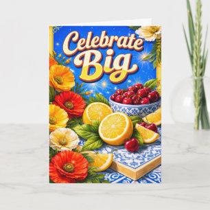 Maximalistisk frukt och blomster sommarfödelsedags kort