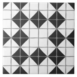Maximalistisk geometrisk panel Mönster (svartvitt) Kakelplatta