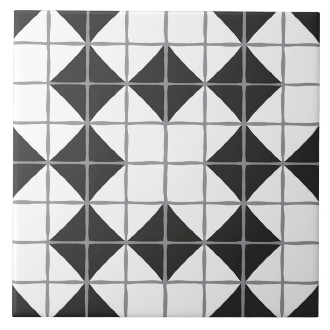 Maximalistisk geometrisk panel Mönster (svartvitt) Kakelplatta (Framsidan)