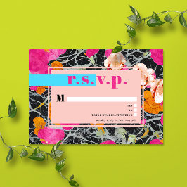 Maximalistisk modern marmorerad Blommigt Bröllop OSA Kort
