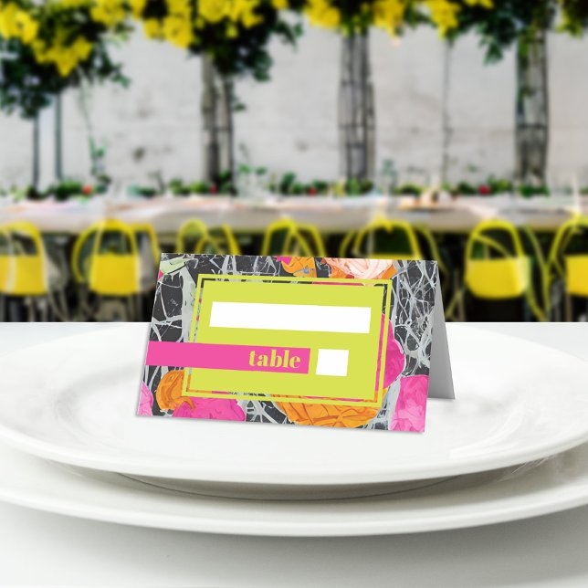 Maximalistisk modern marmorerad Blommigt Bröllop Placeringskort (Skapare uppladdad)