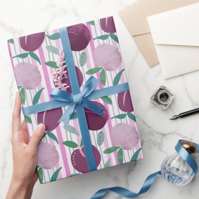 Maximalistiska Handritade Plommon och Ränder Presentpapper (Gifting)
