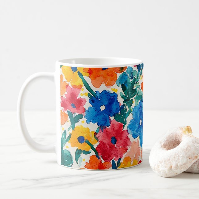 Maximalistiskt blommigt akvarellmönster kaffemugg (Med munk)