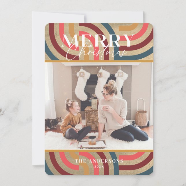 Maximalistiskt Geometric Guld-julfoto Inbjudningar (Framsida)