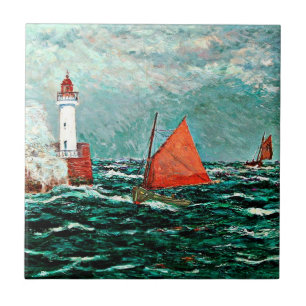 Maxine Maufra art: Tillbaka till fiskebåtar Kakelplatta