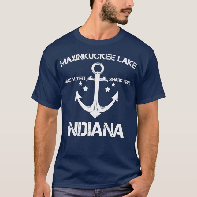 MAXINKUCKEE SJÖ INDIANA FUNNY Fishing Camping T Shirt (Framsida)