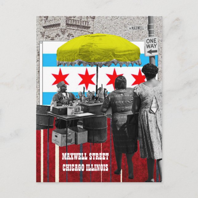 MAXWELL STREET CHICAGO ILLINOIS MIXED MEDIA ART VYKORT (Framsida)