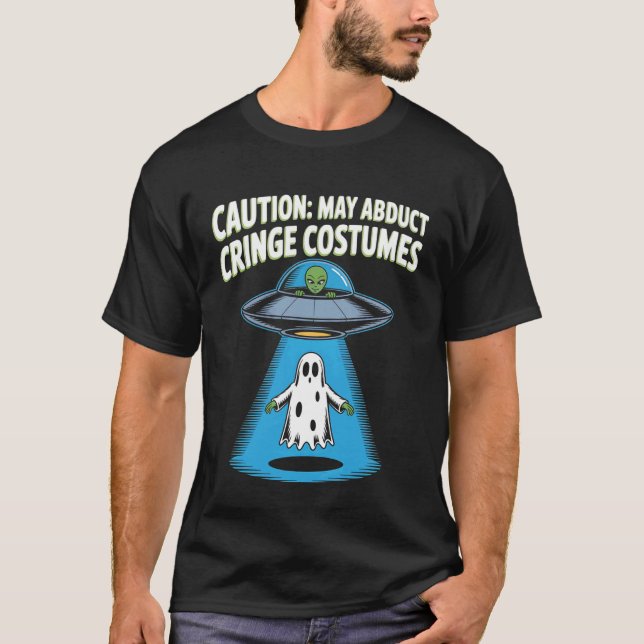May Abduct Cringe Costumes Funny Alien UFO Hallowe T Shirt (Framsida)