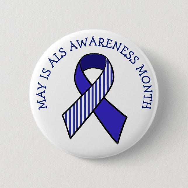 May är ALS Awareness Month Blue Ribbon Button Knapp (Framsida)