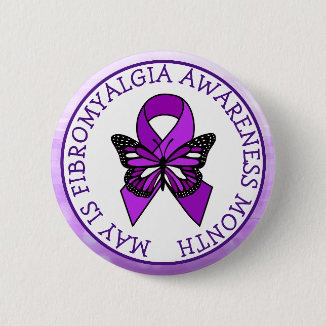 May är Fibromyalgia Butterfly Awareness Month Knapp (Framsida)