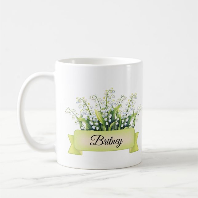 May Birth Flower Personlig Lily of the Valley Kaffemugg (Vänster)