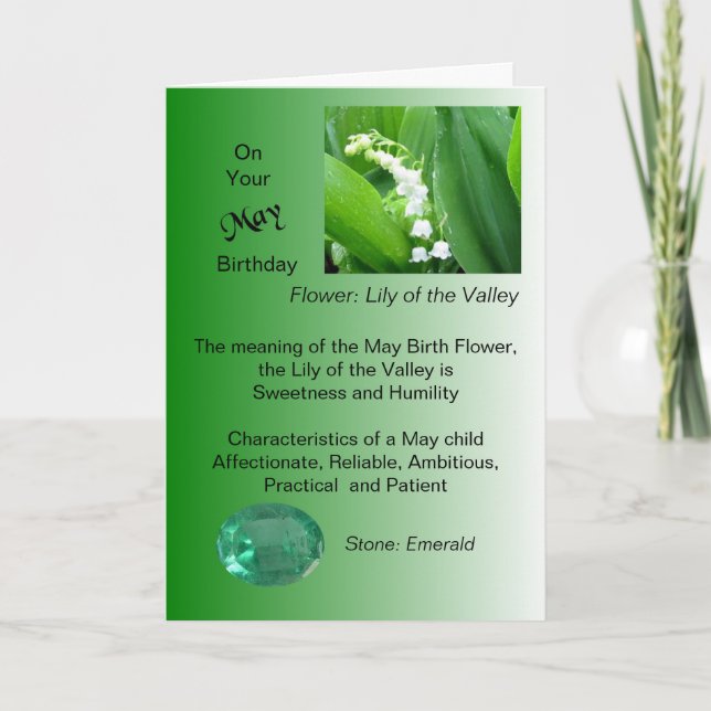 May Birthday Card - Lily of the Valley and Emerald Kort (Framsida)