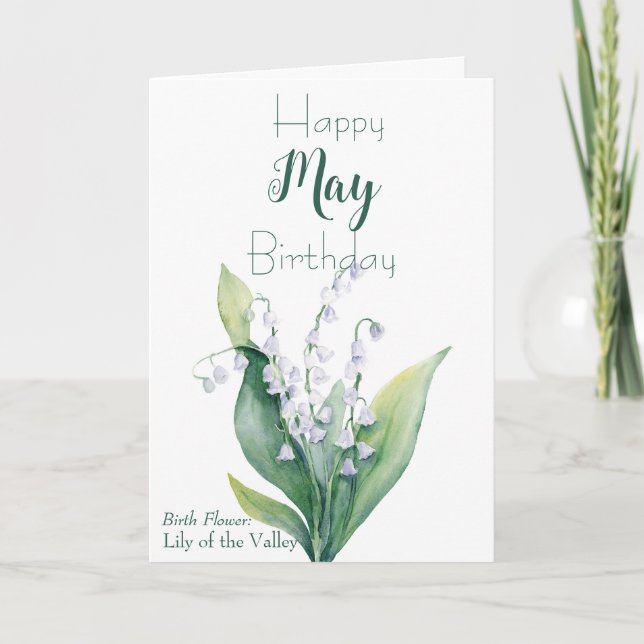 May Birthday Card, Lily of the Valley Birth Flower Kort (Framsida)