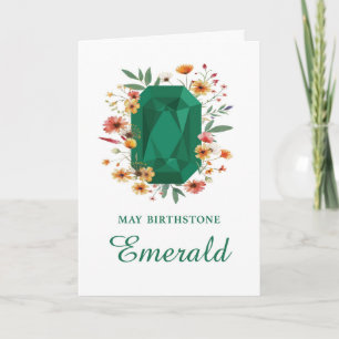 May Birthstone Emerald Birthday med Wildblommor Kort