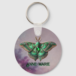 May Birthstone Keychain - Emerald Moth Design Nyckelring