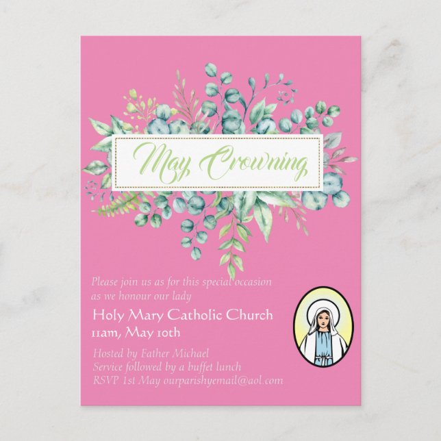 May Crowning Inbjudan Virgin Mary Catholic Inbjuda (Framsida)