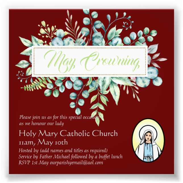 May Crowning Inbjudan Virgin Mary Catholic Inbjuda Fototryck (Framsidan)