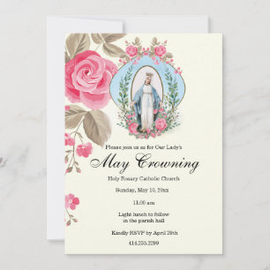 May Crowning Virgin Mary Scripture Rosa ros Inbjudningar